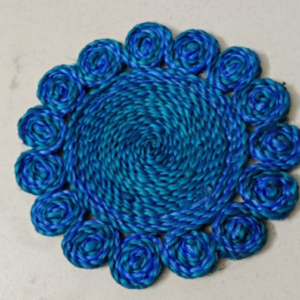 Hand-Knitted Blue Jute Circular Coaster 12 inch
